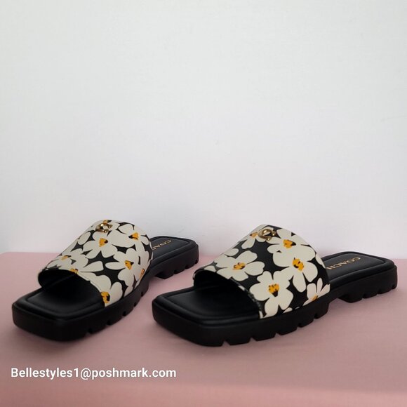 COACH Florence Smooth Leather Sandal With Flower Print -Chalk Multi- Women’s 9B⭐ - Picture 9 of 16